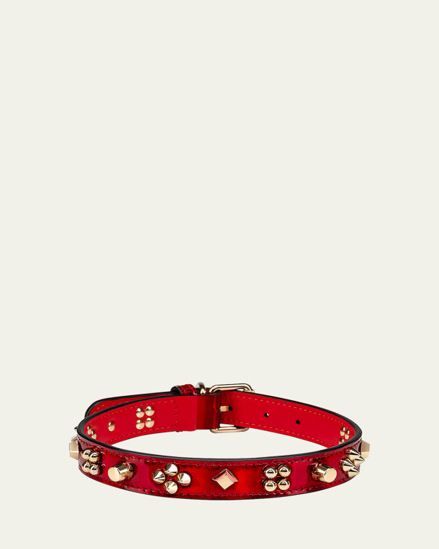 Loubicollar Psychic Patent Leather Dog Collar with Cara Spikes, Medium